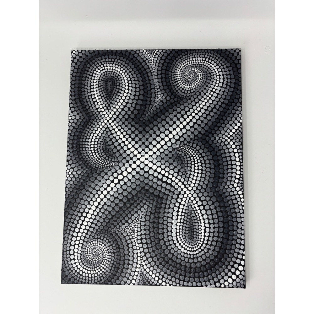 Original Dot Art Acrylic Painting Monochromatic Abstract Canvas Signed 12x16